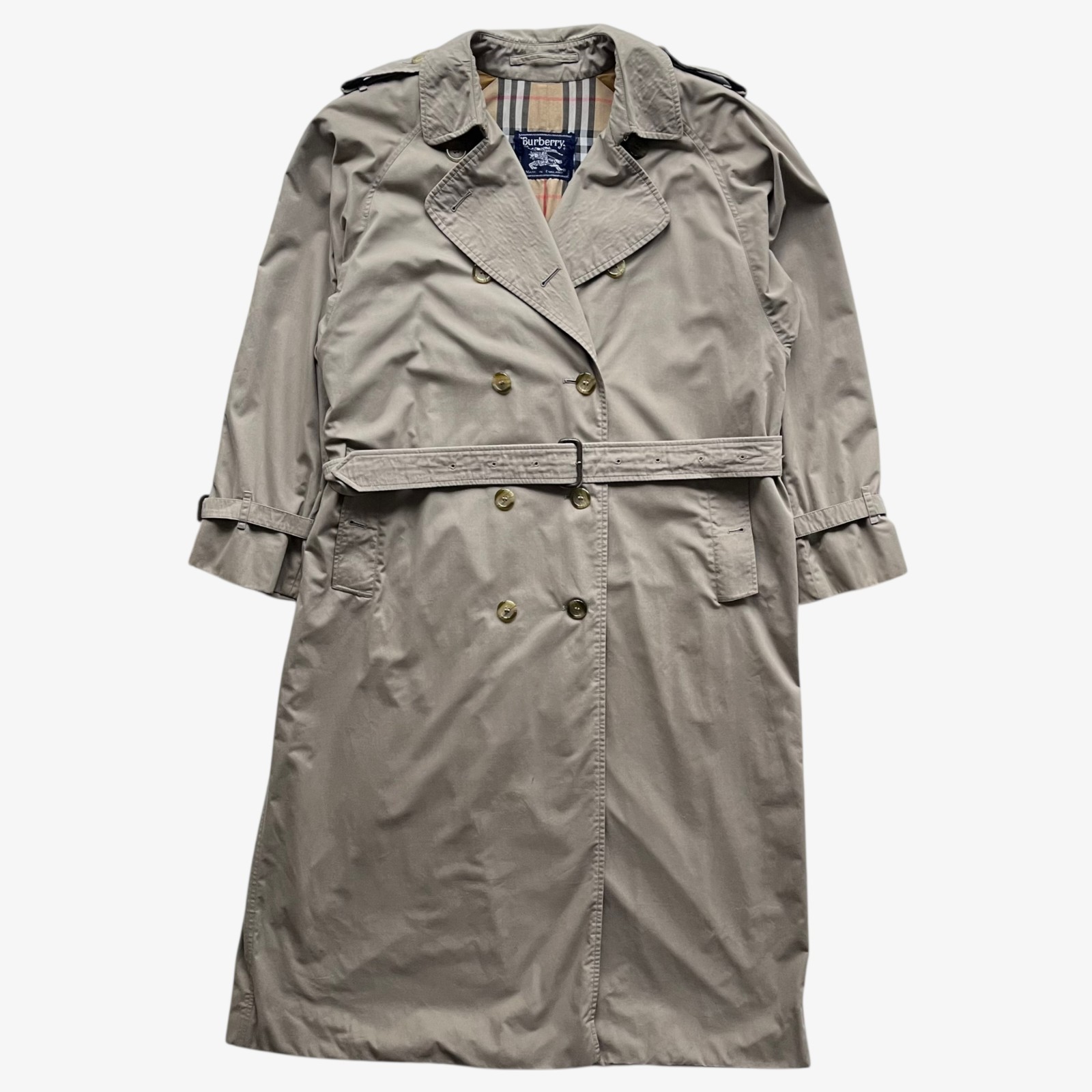 Vintage 80s Women's Burberry Double Breasted Trench Coat, Nova Check 16 Ex Long