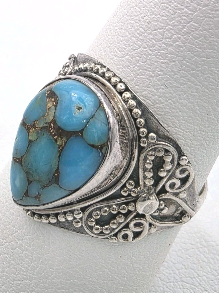 Solid Sterling Silver 925 Turquoise Ring Size 8 G… - image 1