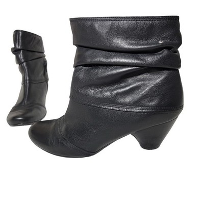 Pikolinos Black Leather Slouch Ankle Boots Round Toe Cone Heel Side Zip Size 42