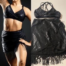 LA dance solo costume black metallic 2 piece fringe SAMBA SKIRT SA-Small adult