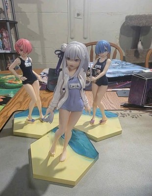 Sega Re Zero figure 3 set Emilia Rem Ram School Swimsuit Beach Figures 