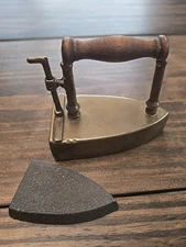 Antique Small Brass Slug Iron With Original Stone And Wood Handle