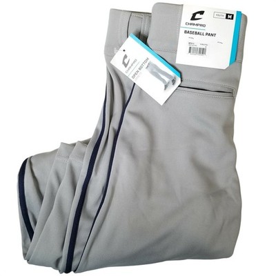 Champro Youth Medium Baseball Pants Grey Navy Piping Open Bottom BP91U