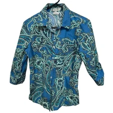 Van Heusen Medium Paisley Button Down Women’s Shirt Career Office Collard Beach