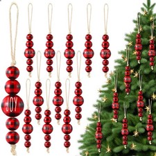 24 Pcs Christmas Ornaments Farmhouse Wood Bead Ornament For Tree With Blessing W