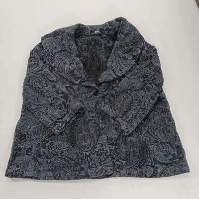 Vintage Cut Loose Women's Black/Blue Paisley 1-Button Coat Jacket Size Small