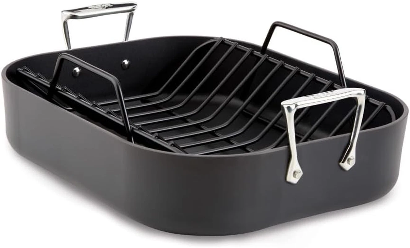 HA1 Hard Anodized Nonstick Roaster and Nonstick Rack 13X16 Inch Oven Broiler Saf