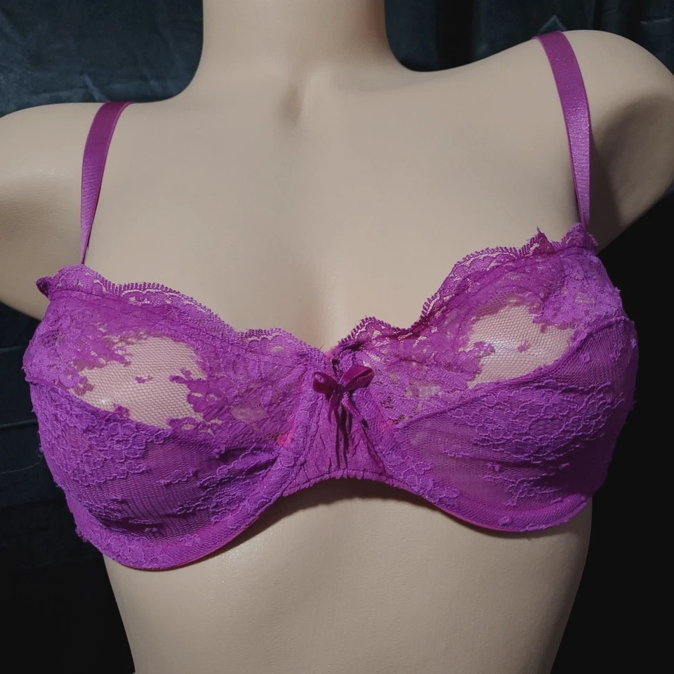 LANE BRYANT CACIQUE Semi Sheer Bra PURPLE LACE Underwire Unlined 34C - Image 2 of 4