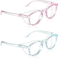 2 Pcs Safety Glasses Anti Fog Goggles Protective Eyewear Blue Light Pink+blue 