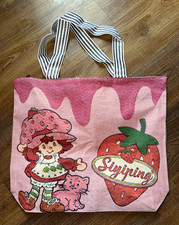 Strawberry Shortcake Pink Tote Bag Zip Top Inner Pockets Double Handles