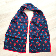 Vintage 100 Silk Scarf Long Rectangle Navy Blue Red Floral Made in Japan