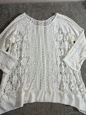 #ad #ad Sundance Catalog Romantic Cream Lace Eyelet Tunic Top 3 4 Sleeves Size XL $29.99