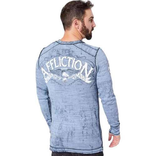 Nueva Camiseta Térmica Azul Reversible Affliction Para Hombre Prohibición L/S S-4XL - Imagen 2 de 4