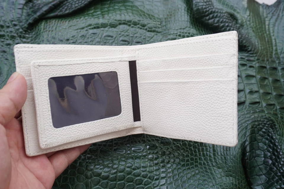 Cartera plegable blanca de cuero genuino de cola de cocodrilo para hombre #D59 Foto 4 de 4
