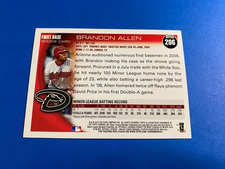 BRANDON ALLEN 2010 TOPPS OPENING DAY AUTO SIGNED DIAMONDBACKS CARDINALS RAYS RC - Image 2 of 2