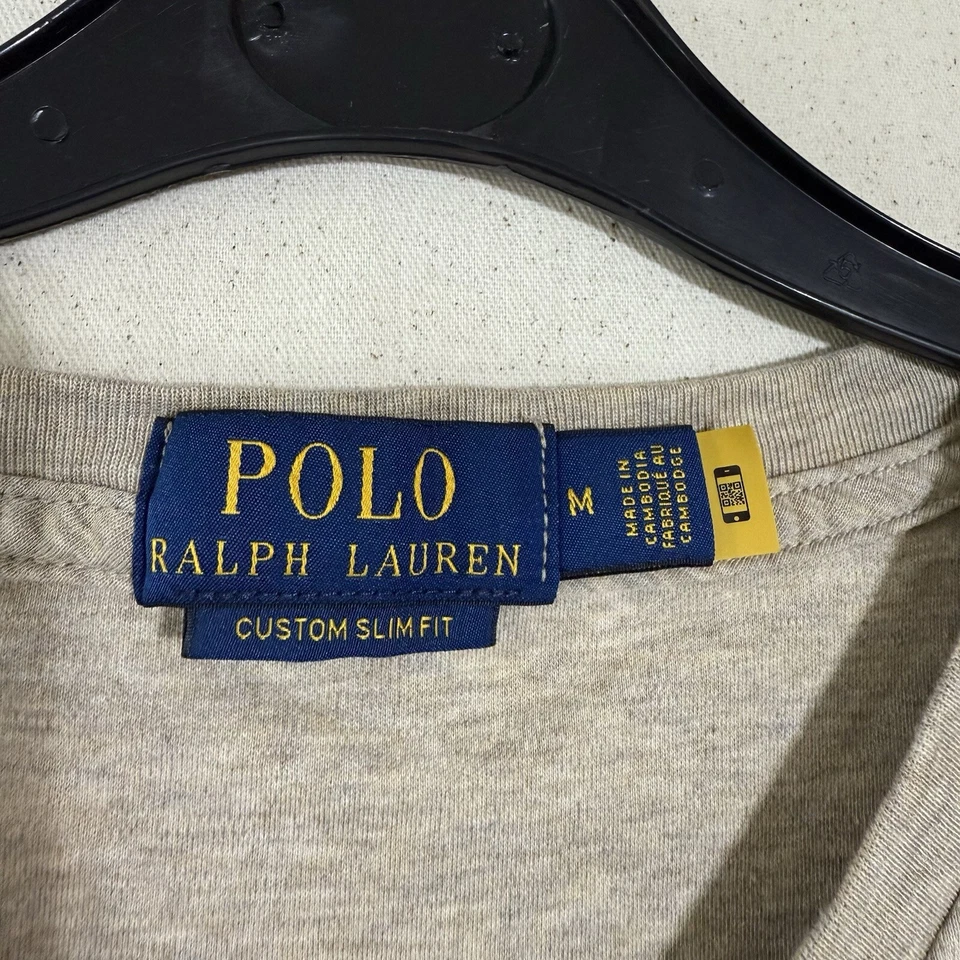 Camiseta Polo Ralph Lauren Para Hombre Mediana Personalizada Calce Ajustado Beige Foto 3 de 4