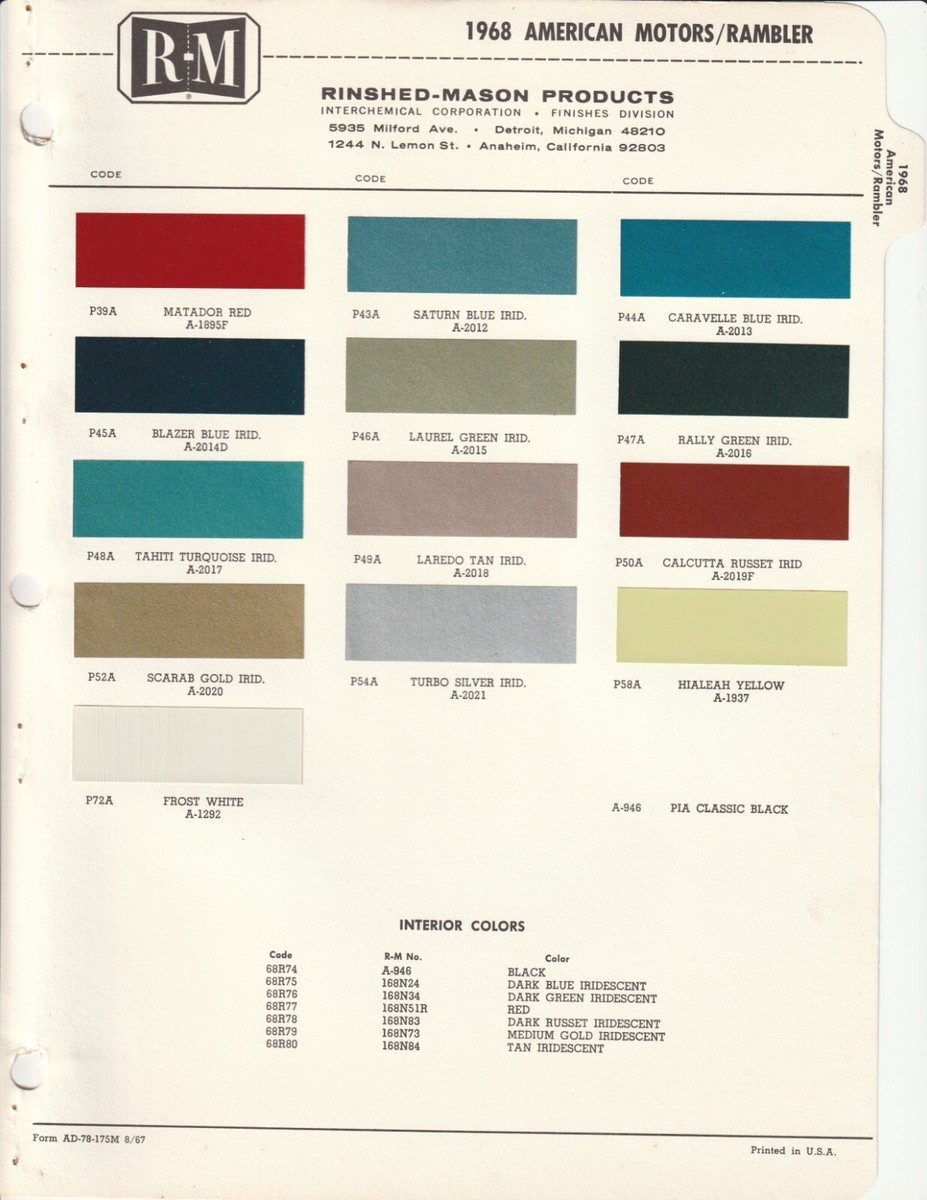 1968 1969 1970 1971 1972 1973 TO 1981 1982 AMC GREMLIN MATADOR