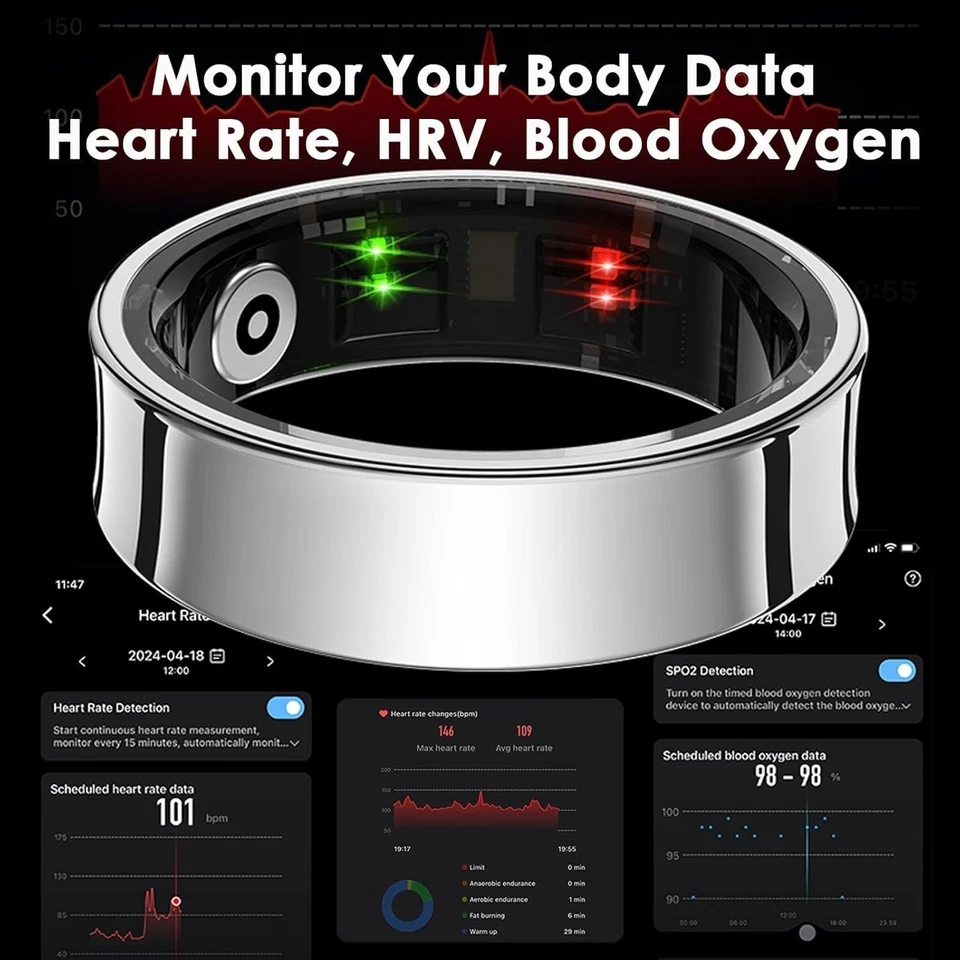 Anello smart monitoraggio salute | Frequenza cardiaca sonno passi calorie - Immagine 3 di 4