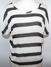 EUC Papaya Black White Silver Striped Button Down Back Top Womens M USA Made