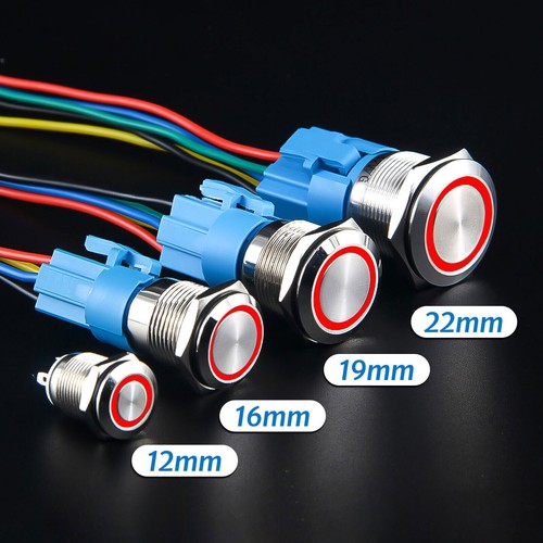 Ø 22mm Metall Druckschalter Drucktaster KFZ LED Beleuchtet 5V 12V 220V / 5A IP66 - Bild 25 von 34