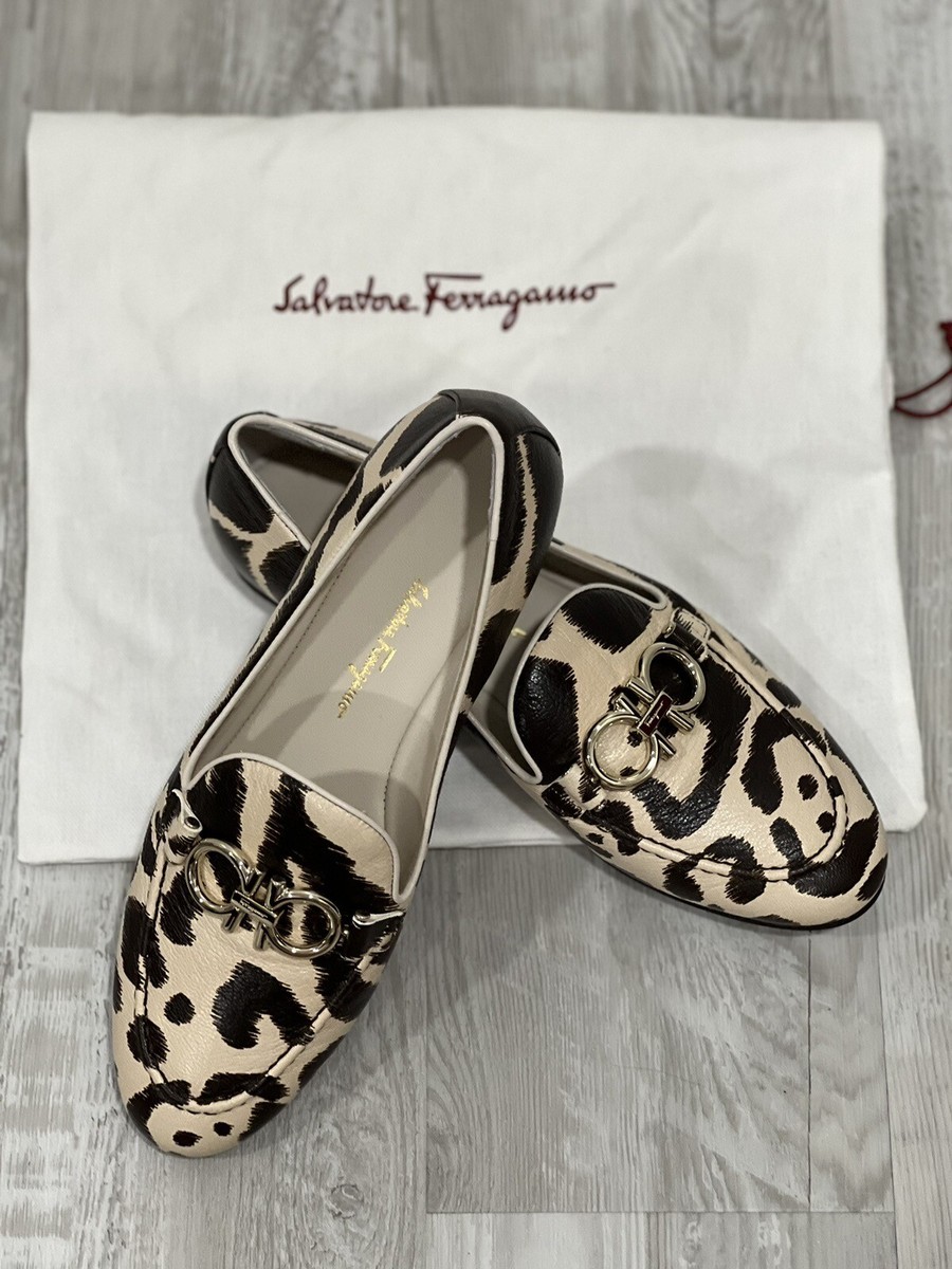 Salvatore Ferragamo Trifoglio Animal Print Women Loafers Size 7C