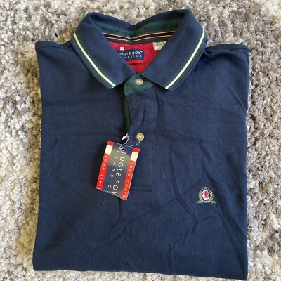 Bugle Boy Polo Shirt Mens XL Blue Collared L/S Golf Dead Stock Pullover 90s Y2K