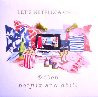 Papyrus Bird & Quill Watercolor Netflix & Chill Love Romance Greeting Card