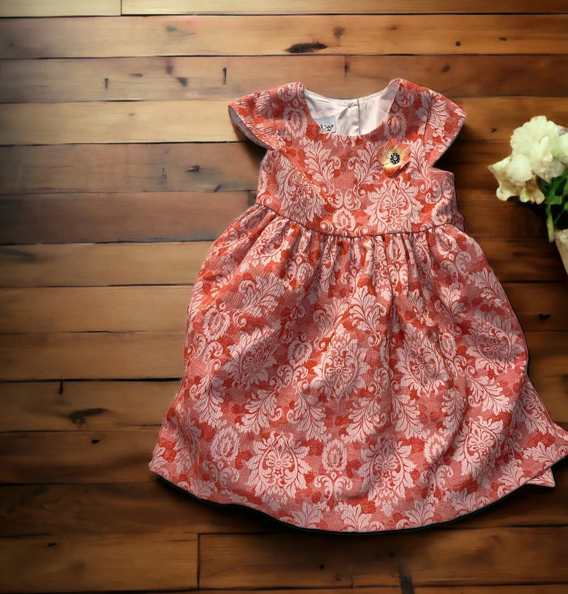 Pippa Julie Girl s Dress Size 4T Coral Rust Floral Baroque Poly