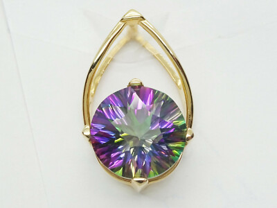 Round Natural Mystic Topaz Pendant 10k Gold Grams