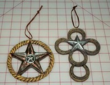 Western RUGGED HORSESHOE CROSS w/Star resin  ROPED STAR Christmas Ornaments