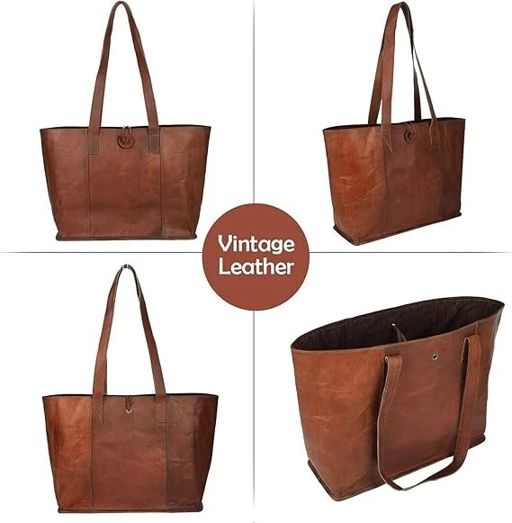 Genuine Brown Leather Tote Vintage Shoulder Purse for Women's Office Laptop Bag - Image 4 of 4