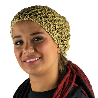 Kunst und Magie Beanie Mütze aus Hanf Häckelmütze Natur Hippie Goa Dreads Fair