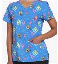 SpongeBob SquarePants Hey Scrub Top With Mask Brand New. Sz MED   L   XL   2XL