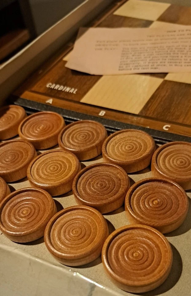Vintage Carved Wood Look Cardinal Backgammon & Checkers Two-Sided Board Pieces - Image 3 of 4