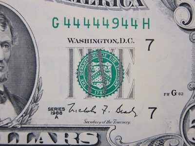 1988A $5 G44444944H *Angel 4's Seq Buy Option *Uncirculated