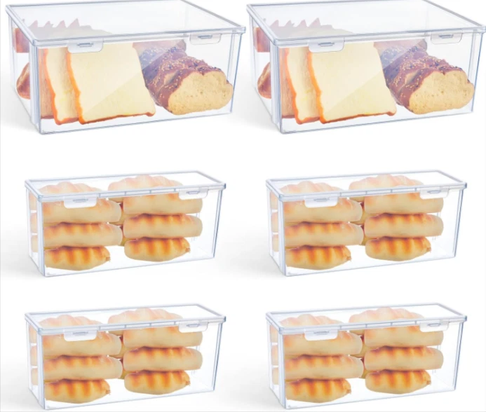 Large Plastic Bread Storage Box for Kitchen Countertop 6 pcs Set