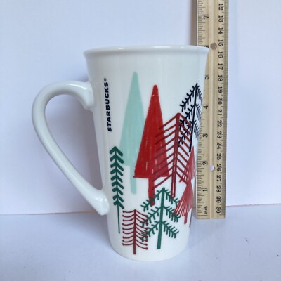 STARBUCKS Ceramic Travel Mug With Handle Winter Christmas Trees 14 oz **NO  LID* | eBay