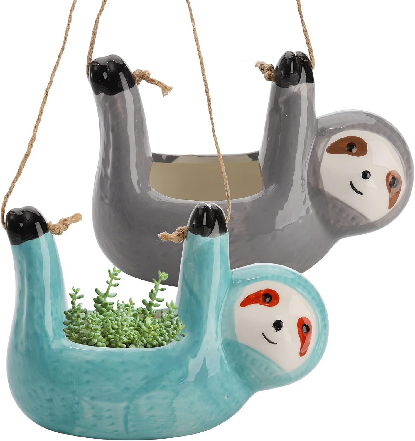 Ceramic Sloth Planters, 2 Pack, Premium Hanging Planters, Cactus Flower Pot New