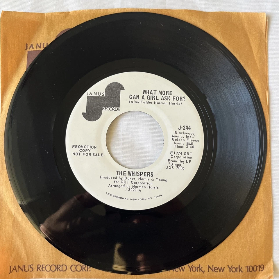 THE WHISPERS - What more can a girl ask for SOUL PROMO 45rpm Janus 1974 Foto 3 de 4