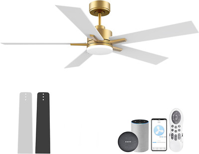 52'' Smart Ceiling Fan with LED Lights, Remote, Voice Control, Dimmable, Modern D