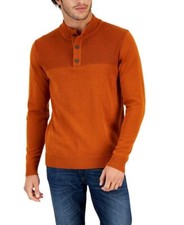 Club Room Men's Button Mock Neck Sweater Deep Rust-Medium
