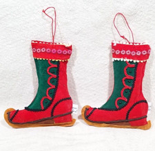 CHRISTMAS TREE ORNAMENT KURT S. ADLER 2 VICTORIAN STYLE ELF ICE SKATE BOOT VTG