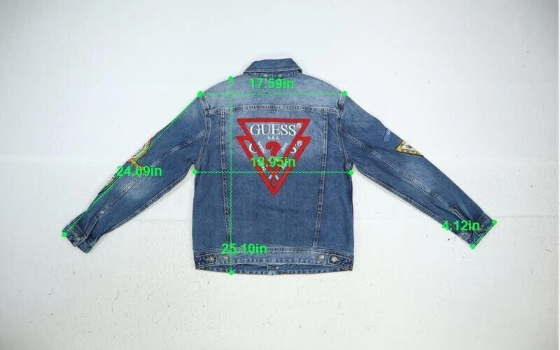 Guess Dean Signature Denim Jacket Blue Jean Embroidered Patch Button Front Men S - product detail image 6