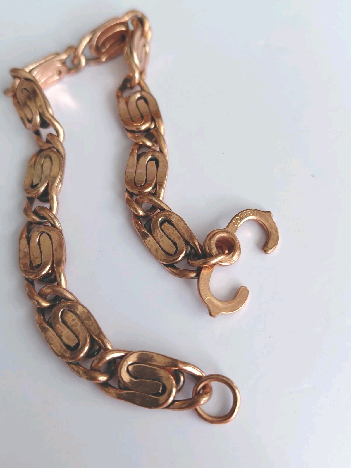 Solid Copper Scroll Chain Bracelet With Sister Cl… - image 8