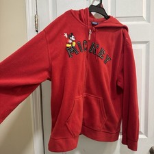 Disney Mickey Mouse embroidered Red Full Zip Fleece Hoodie w/ Pockets Women's XL