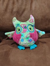 Douglas Cuddle Toy Owl Plush Flowers Peace Signs Green Pink 4235B Plush Bird