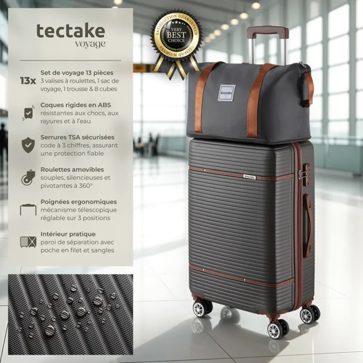 Set 3 valises rigides ABS TSA TECTAKE MADISON finition anthracite - 2