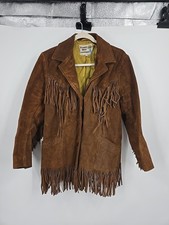 Vintage 1960s Pioneer Wear Brown Suede Fringe Jacket Coat Womens 16 Retro Cowboy