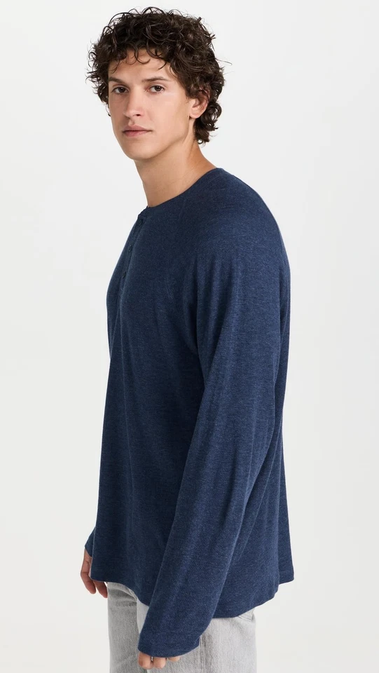 Men's Cloud Long Sleeve Henley, Navy Heather, Blue, L - Image 4 of 4