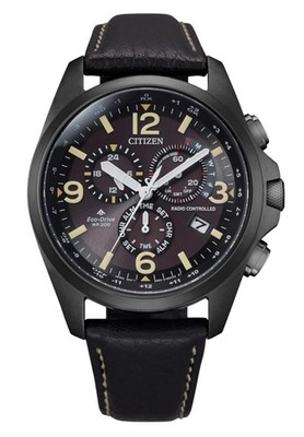 Citizen Herrenuhr Funkuhr Solar Saphirglas Schwarz Leder 20BAR CB5925-15E